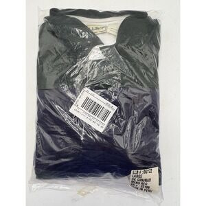 LL Bean Heavy Deadstock VTG 90s Rugby Shirt Sz L Green Navy 100% Cotton Peru